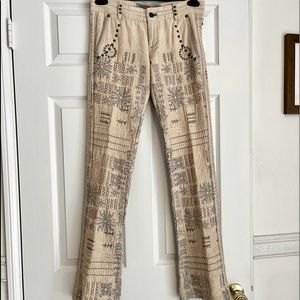 2-10-10-5 corduroy w/ unique blue needle work, brass studs & beige in color 2